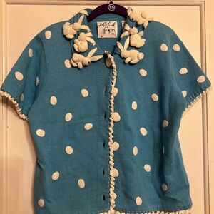 Michael Simon Blue Cardigan with White Accents